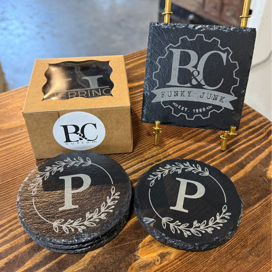 Custom Engraved Slate Coasters Gift Set (4)