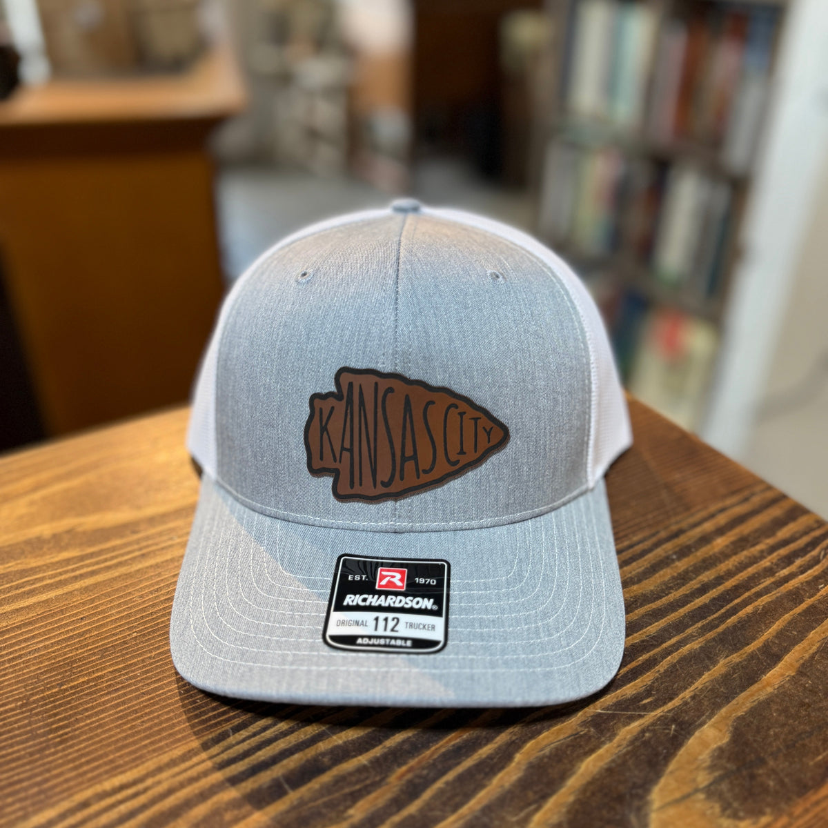 Kansas City arrowhead football hat in heather gray and white Richardson 112 trucker cap