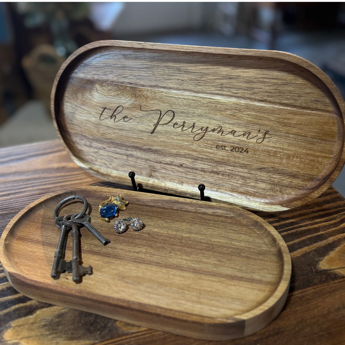 Custom Engraved Acacia Valet & Serving Tray